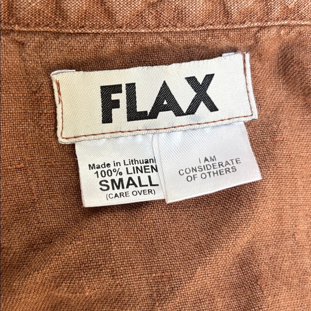 FLAX Brown Linen Button Front Dress, M - Picture 7 of 7